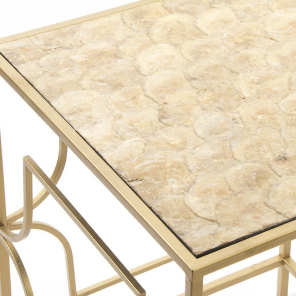 Conjunto mesa auxiliar nácar dorado - Imagen 2