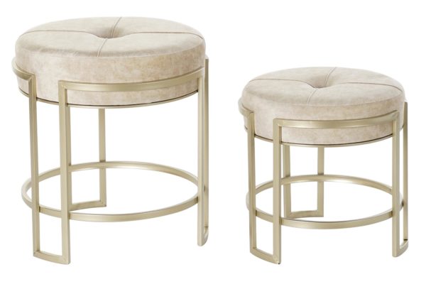Taburete terciopelo beige y dorado