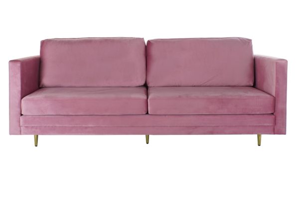 Sofá tres plazas rosa terciopelo - Imagen 3