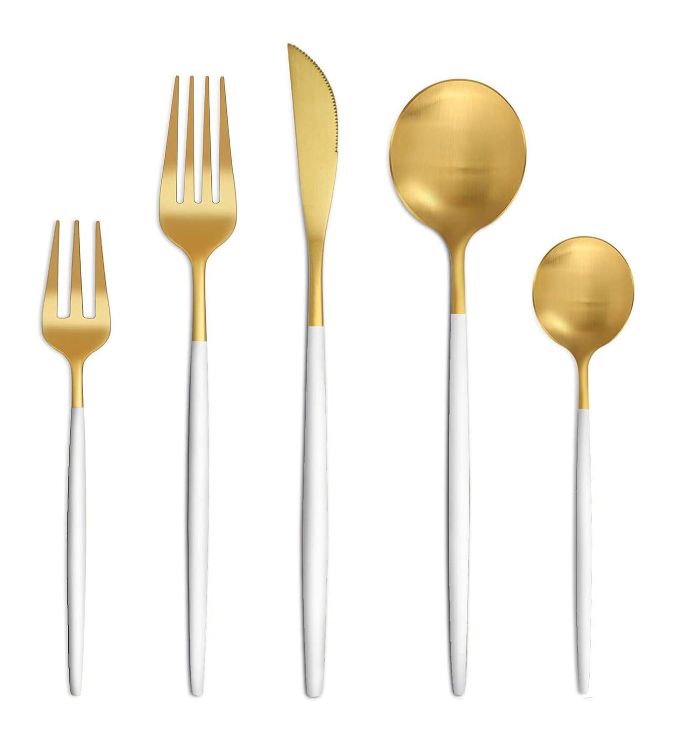 Cubertería dorada y blanca